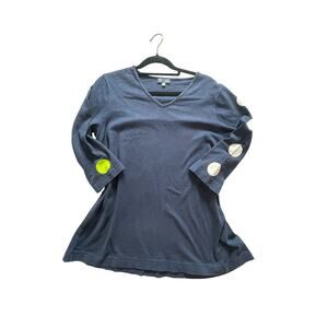 Women’s S Top Ligne Navy Geometric Abstract Quarter Sleeve Polka Dot Detail EUC